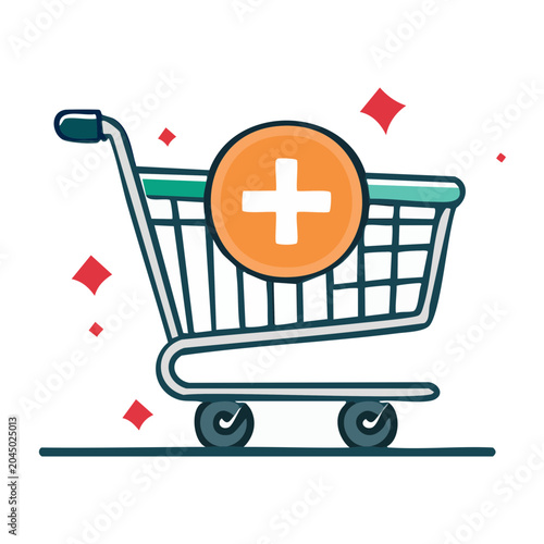 Shopping cart with a plus sign icon