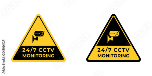 фотографія 24 Hours CCTV Monitoring Security Warning Sign Vector Set Isolated on White Back