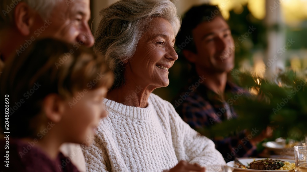Fototapeta premium multi-generational dinner, joyful multigenerational family sharing a meal in a warm home, cherishing each others company, and creating heartwarming memories