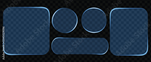 Valokuva Set of blue glass frames with glowing borders