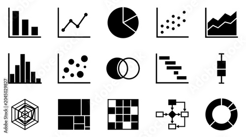 Set of essential data visualization graphs and diagrams