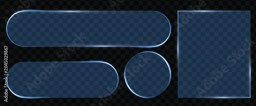 Valokuva Set of blue glass frames with glowing borders