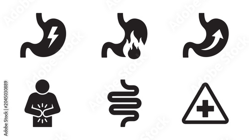 Tableau sur toile Collection of digestive system icons representing stomach issues, abdominal pain