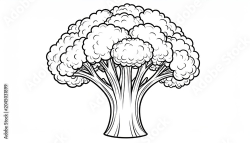 Detailed cauliflower floret black line art illustration.