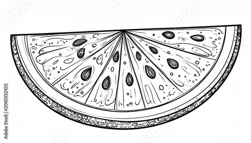 Detailed engraving style watermelon slice illustration.