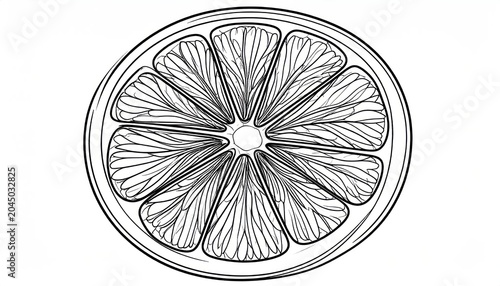 Detailed hand drawn citrus orange slice cross section.