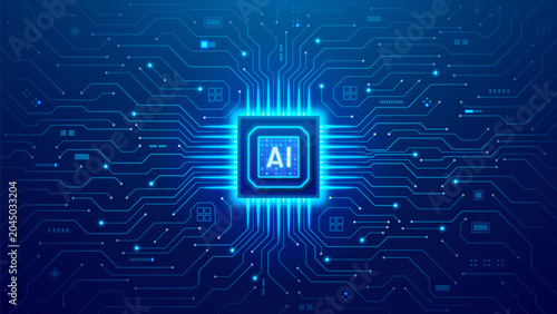 Foto Digital futuristic luminous AI processor concept