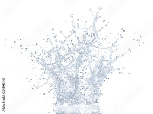 Realistic dynamic water splash with flying droplets liquid burst isolated on white background