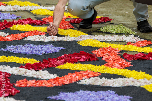 la Orotava, Tenerife, Spain - June 19, 2025. Preparing for the Corpus Christi celebration. Famous religious event and competition of folk art.