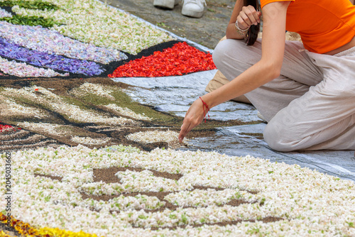 la Orotava, Tenerife, Spain - June 19, 2025. Preparing for the Corpus Christi celebration. Famous religious event and competition of folk art.