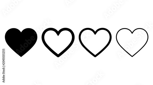 Four heart symbols with varying styles