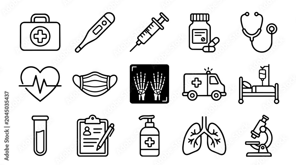 Fototapeta premium Medical and healthcare emergency icons set