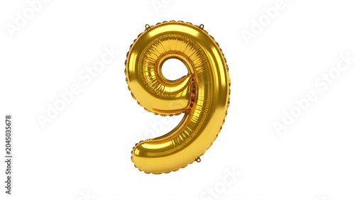 Golden shiny number nine illustration