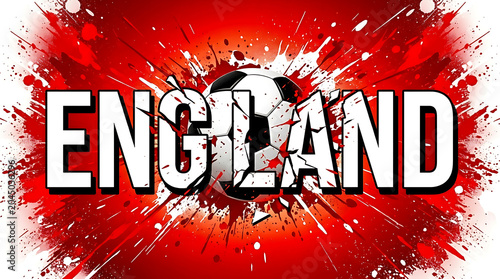 Exploding soccer ball with England text on vibrant red dynamic background
