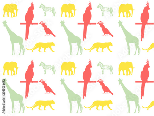 Bild auf Leinwand seamless pattern with african, safari,elephant,giraffe,cockatoo,parrot,lion, pan