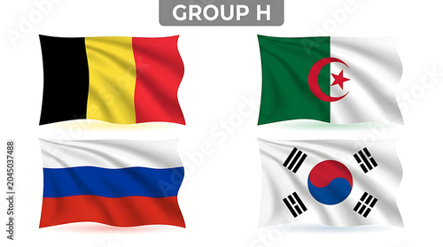 National flags of Germany, Belgium, Portugal and South Korea on white background