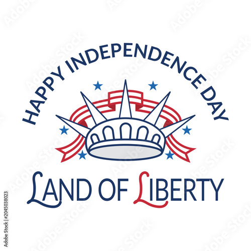 United States Independence Day Illustration with the crown of the Statue of Liberty decorated with stars and patriotic ribbons