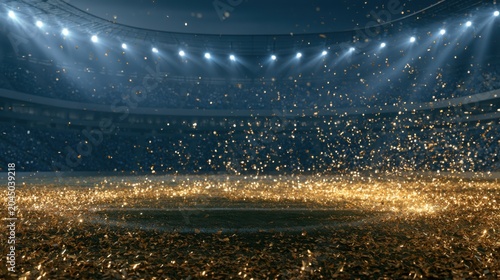 Golden Confetti Falling Over Football Stadium Background