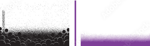 Abstract graphic design elements with black spheres stipple texture and purple gradient border for creative backgrounds and web design