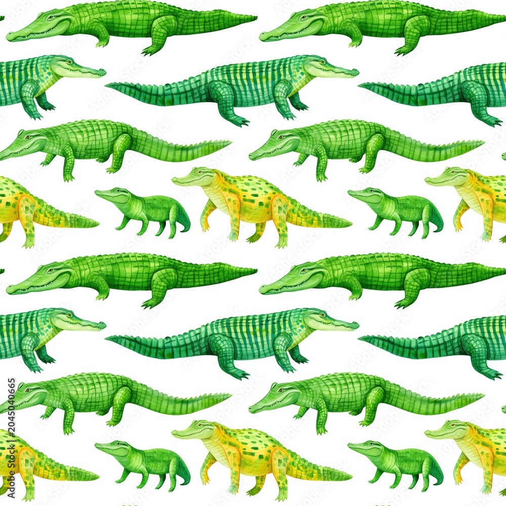 Fototapeta premium Colorful Pattern of Various Crocodiles and Alligators, endless seamless texture rapport element