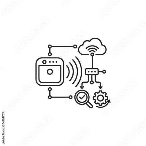 Slika na platnu Connected device transmitting data to cloud service with network router and anal