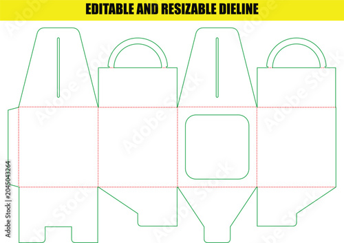 Versatile handle box die cut template featuring square display window for retail and gifting packaging