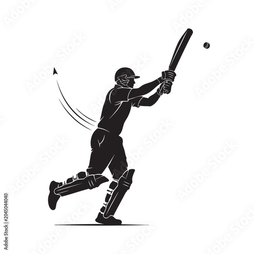 Fotografia cricket player batting hard in a black silhouette vector