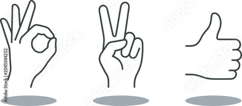 Fotografie Vector illustration of hand gestures with thumb, peace and okay signs