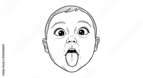 Tableau sur toile Funny sketch of a baby making a silly face sticking out their tongue with expres