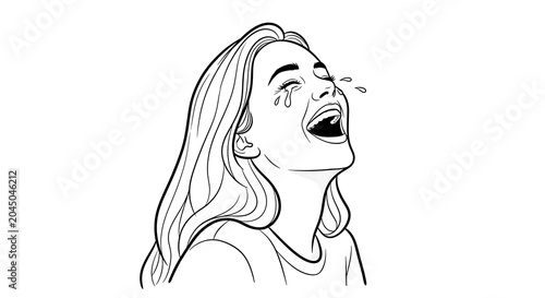 фотографія Sketch style illustration of a laughing woman crying tears of joy with laughing