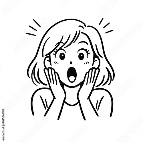 Surprised woman expressing shock and amazement with wide open eyes and mouth surprised amazement expression unbelievable reaction disbelief astonishment unexpected portrait illustration