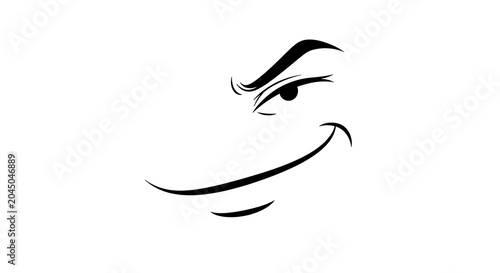 Foto Sly face expression with mischievous smirk and raised eyebrow in hand drawn styl