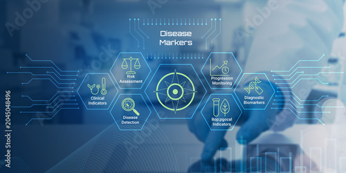 Foto Modern digital illustration showing disease markers with clinical indicators ris