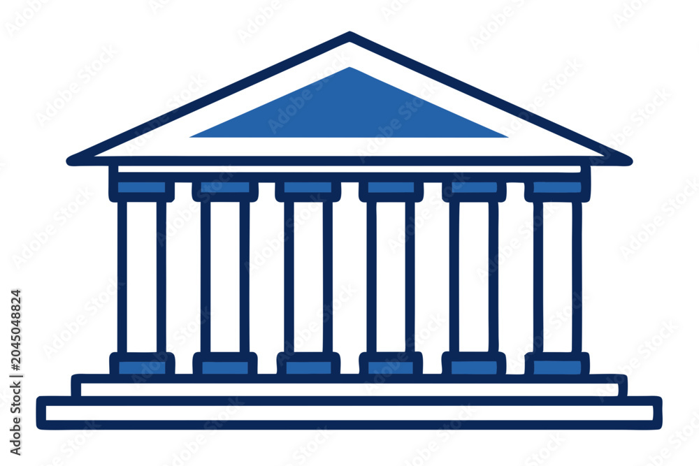 Fototapeta premium Classical Bank Building Icon with Greek Columns Architectural Vector Design