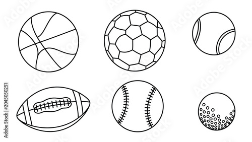 Konstfotografi Various sport balls set line art vector illustration