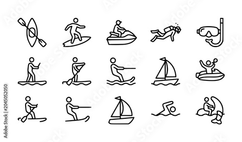Quadro su tela Editable Water Sports Outline Icons Vector Collection for Recreation and Tourism