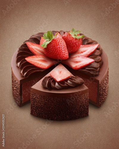 Chocolate Cake with Strawberries Sliced in Vector Design Setting