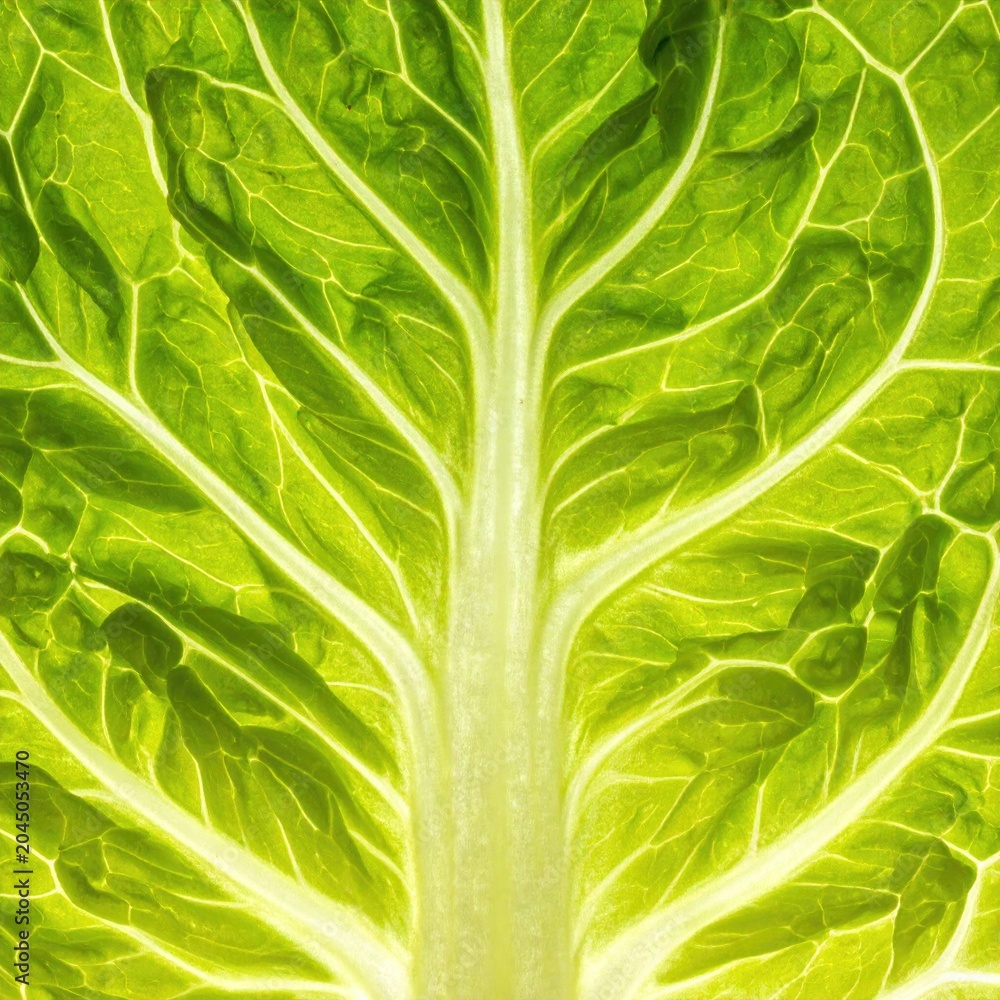 Fototapeta premium Close-up of luminous green leaf veins, backlit for organic texture
