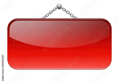 Red shiny hanging sign with reflection isolated on transparent background