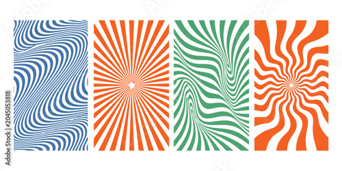 Schilderij op canvas Groovy hippie 70s backgrounds vector set with retro wave shapes, swirling curves