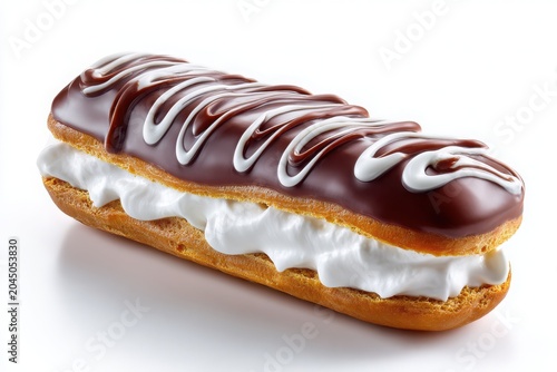 Chocolate Eclair Isolated with Cream Filling and Elegant Topping