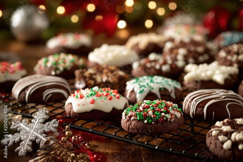 Christmas Cookies Displayed on Cooling Rack for Festive Celebration