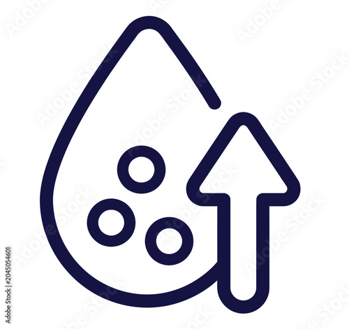 Obraz na płótnie Minimalist water drop icon with upward arrow, blue liquid level increase symbol,