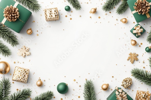 Christmas Wreath Decorates White Background with Holiday Ornaments