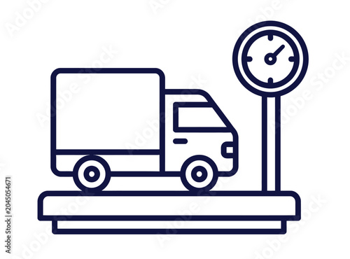 Photos Logistics truck on weighing scale icon, delivery vehicle weight measurement vect