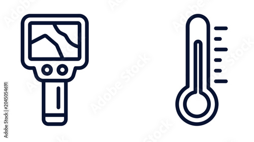 Slika na platnu Thermal imaging camera and thermometer icons, infrared heat scanner vector set,