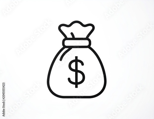 Stylized outline of a drawstring money bag with a dollar sign