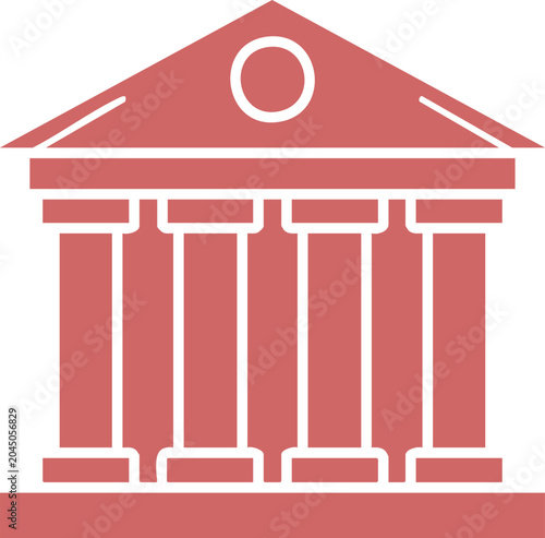 Billede på lærred Flat red classical building facade with columns architecture