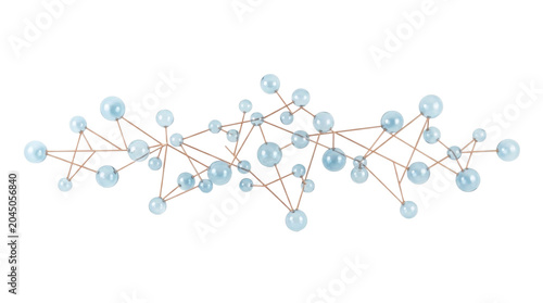 Tableau sur toile Molecule structure with blue glass spheres and metallic connections on a transpa