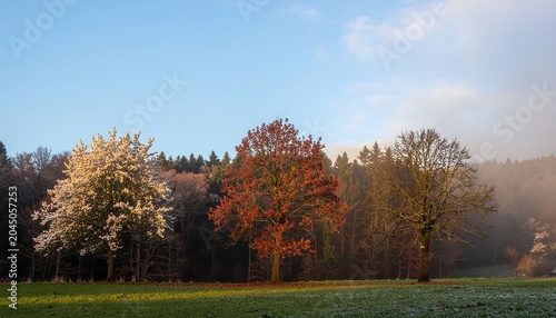 Vibrant Seasons Tree Landscape Showing Nature Transition